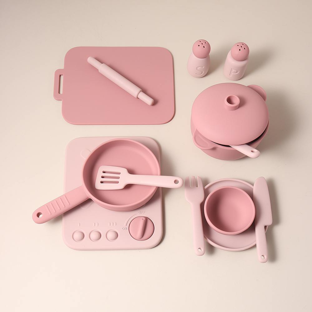 Kids Outdoor Kitchen Accessories - 13 Pcs Set Silicone Cooking Play